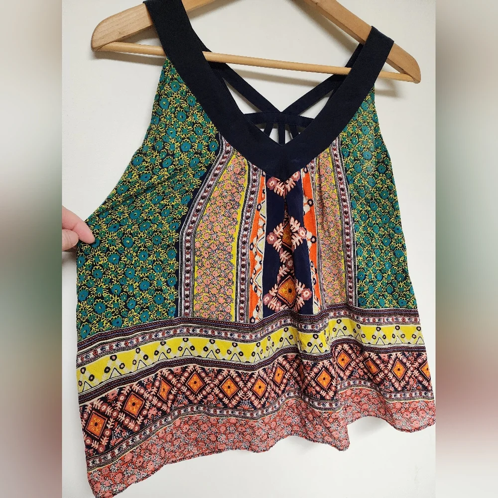 Anthropologie Maeve Sapelo 100% Silk, Scarf Print Boho Tank Sheer - Picture 4 of 10